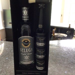 Beluga bundle gift case empty bottle and 3 glass shot glasses
